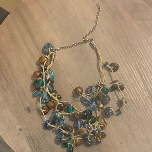 Handcrafted Blue and Brown Beaded Necklace